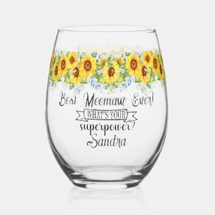 Personalisiert Best Meemaw jemals.. Sonnenblume Weinglas Ohne Stiel