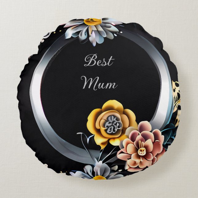 Personalisiert Best Mum Floral Rundes Kissen (Vorderseite)