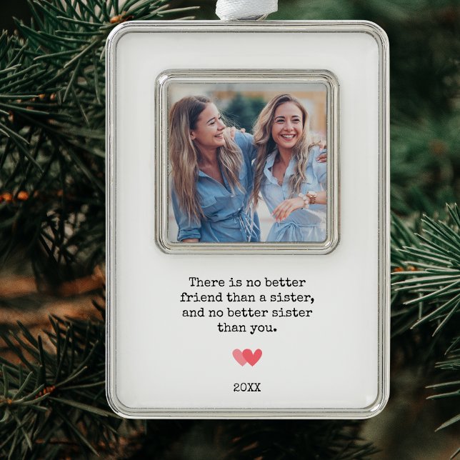 Personalisiert Best Sister Foto Christmas Rahmen-Ornament Silber (Modern Personalized Sister Photo Christmas Christmas Ornament)