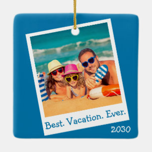 Personalisiert Best Vacation Ever Foto Blau Keramikornament