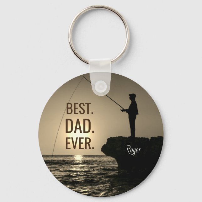 Personalisiert BEST VATER EVER Fisherman Silhouett Schlüsselanhänger (Vorderseite)