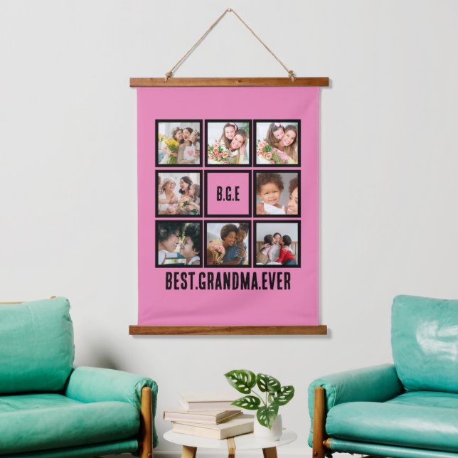 Personalisiert Beste Oma je 8 FotoCollage Wandteppich Mit Holzrahmen (Wohnzimmer)