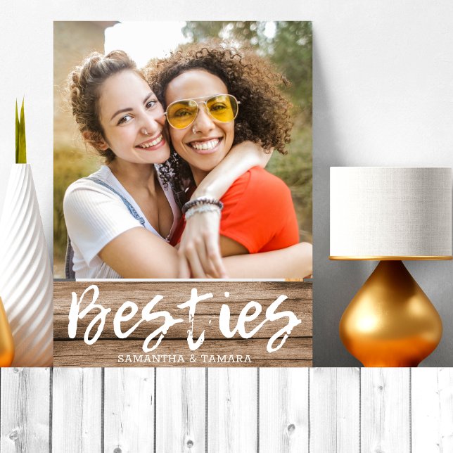Personalisiert Besties BESTE FREUNDIN heißt Rustik Fotoplatte (Von Creator hochgeladen)