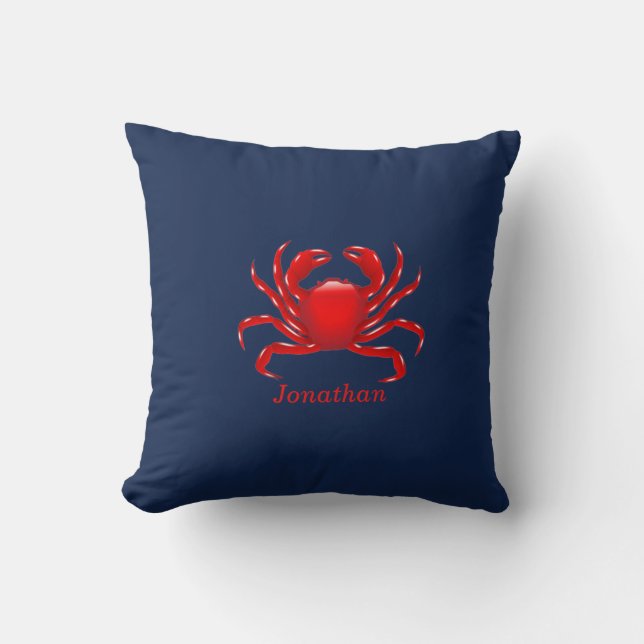 Personalisiert Big Red Crab Blue Kissen (Vorderseite)
