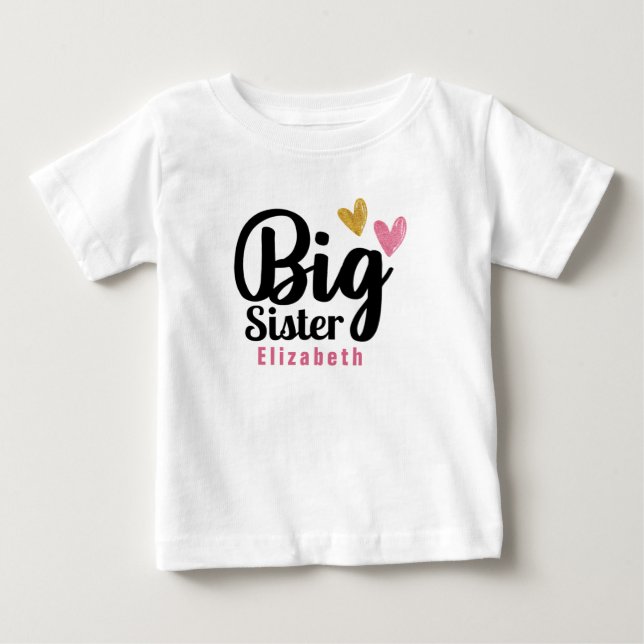 Personalisiert Big Sister Baby T-shirt (Vorderseite)