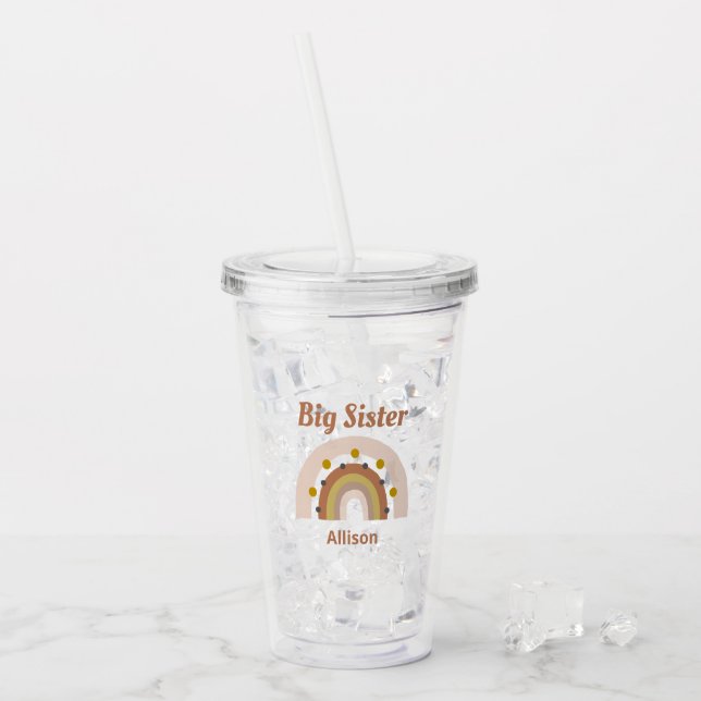 Personalisiert Big Sister Boho Rainbow Acryltrinkbecher (Vorderseite Ice)