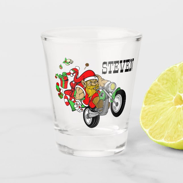 Personalisiert Biker Santa Schnapsglas (Vorderseite)