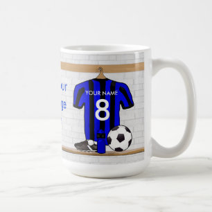 Personalisiert Black and Blue Football Soccer Jers Kaffeetasse
