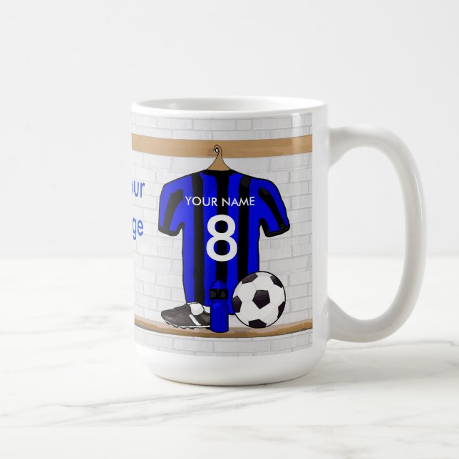 Personalisiert Black and Blue Football Soccer Jers Kaffeetasse (Rechts)