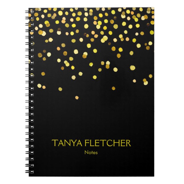Personalisiert Black and Gold Confetti Notizblock (Vorderseite)