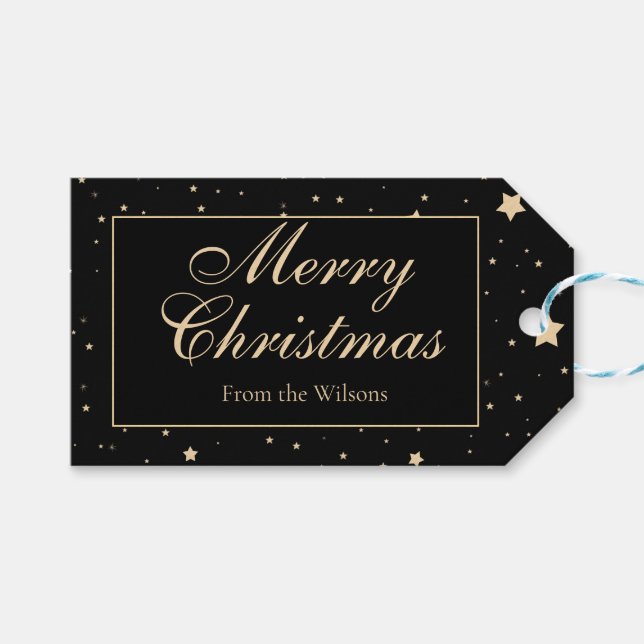 Personalisiert Black and Gold Staright Weihnachten Geschenkanhänger (Vorderseite (Horizontal))