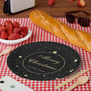 Personalisiert Black and Gold Staright Weihnachten Pappteller