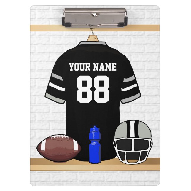 Personalisiert Black and Silver Gray Football Jers Klemmbrett (Vorderseite)