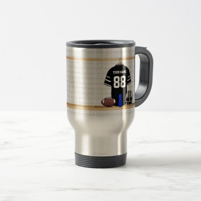 Personalisiert Black and Silver Gray Football Jers Reisebecher (VorderseiteRechts)