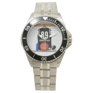 Personalisiert Black and White Basketball Jersey Armbanduhr