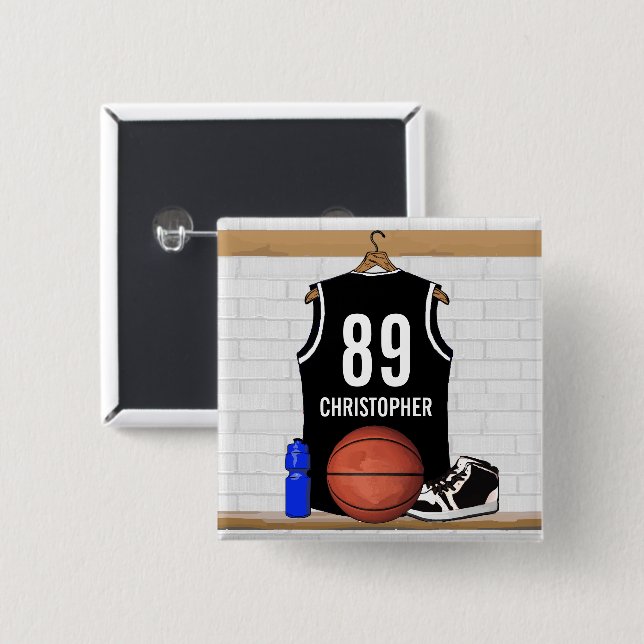 Personalisiert Black and White Basketball Jersey Button (Vorne & Hinten)