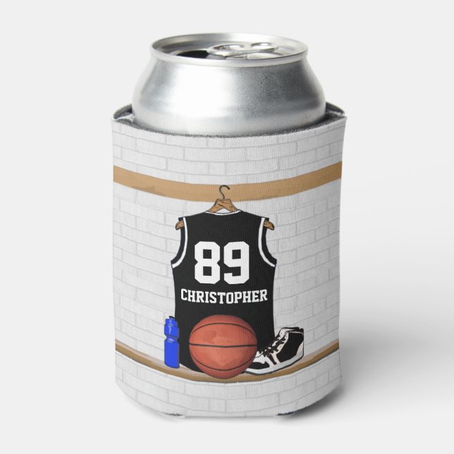 Personalisiert Black and White Basketball Jersey Dosenkühler (Kanne Vorderseite)