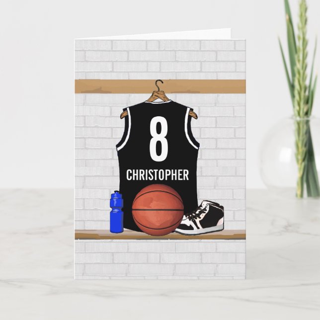 Personalisiert Black and White Basketball Jersey Karte (Vorderseite)