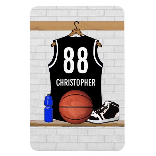 Personalisiert Black and White Basketball Jersey Magnet (Vertikal)