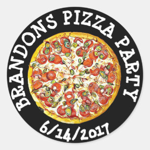 Personalisiert Black Birthday Pizza Party Stickers