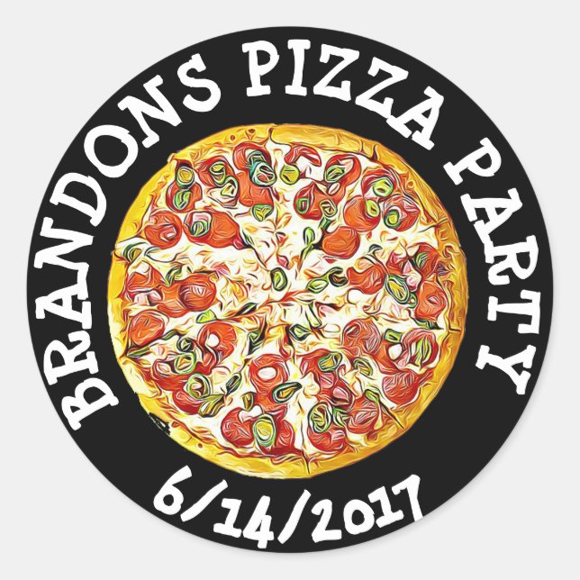 Personalisiert Black Birthday Pizza Party Stickers (Vorderseite)