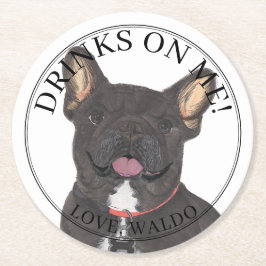 Personalisiert Black Brindle Frenchie French Bulld Runder Pappuntersetzer