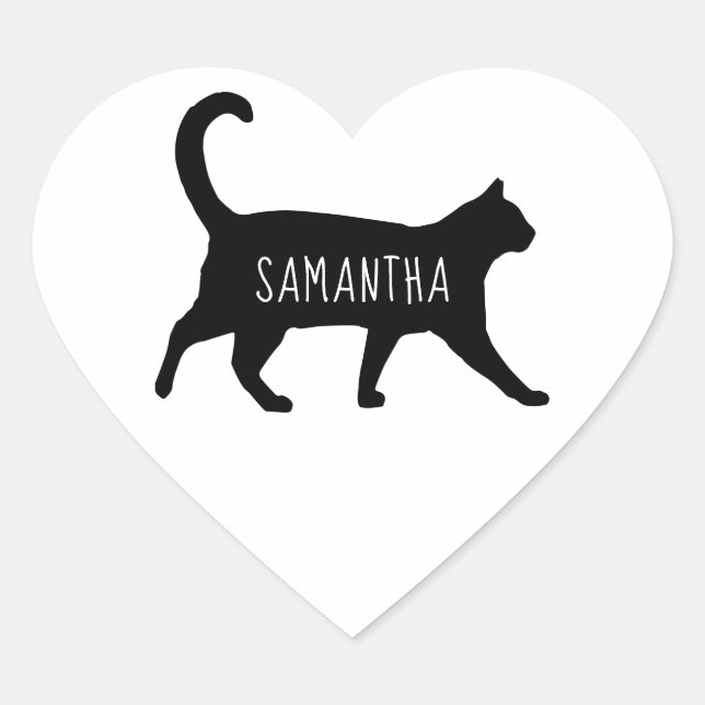 Personalisiert Black Cat Silhouette Herz-Aufkleber (Vorderseite)