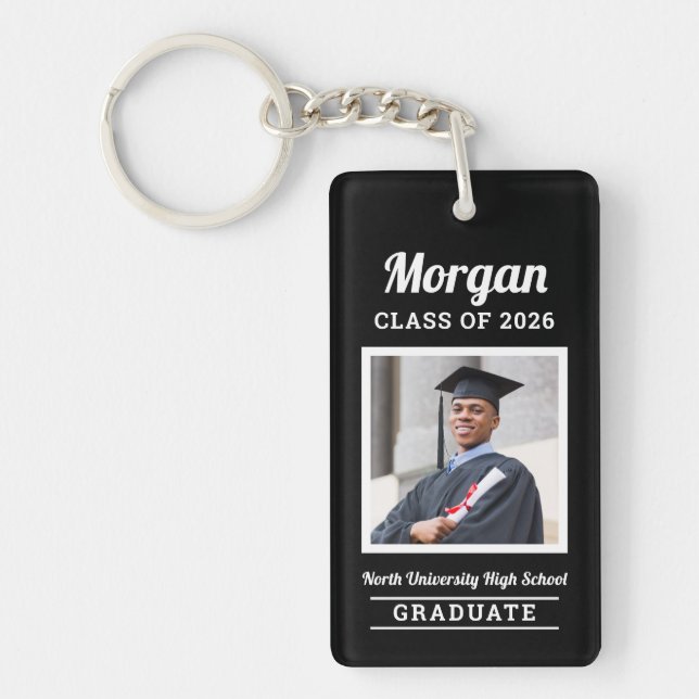 Personalisiert Black Class of 2022 Abschluss Foto Schlüsselanhänger (Vorderseite)