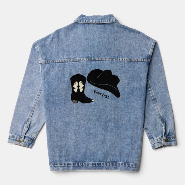 Personalisiert Black Cowboy Rodeo Hat Boot Jeansjacke (Rückseite)