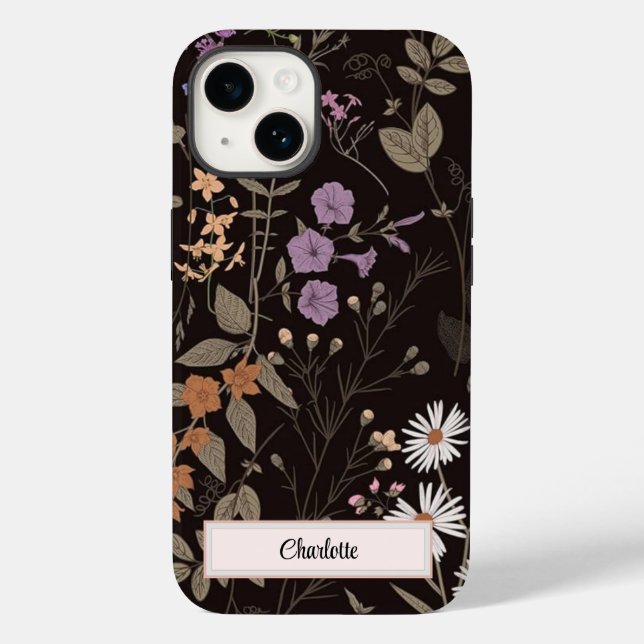 Personalisiert Black Floral Wildblume I - Fall Case-Mate iPhone 14 Hülle (Rückseite)