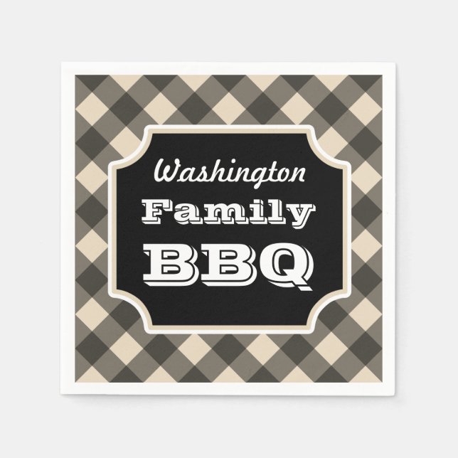 Personalisiert Black Gingham Napkins Serviette (Vorderseite)