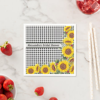 Personalisiert Black Gingham & Sunflowers Napkins Serviette
