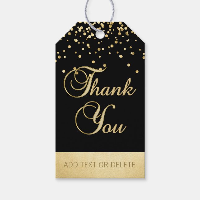 Personalisiert Black Gold Confetti DANK IHNEN Geschenkanhänger (Vorderseite)