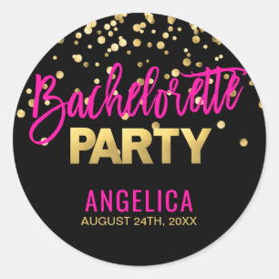 Personalisiert Black Gold Hot Pink BACHELORETTE Runder Aufkleber