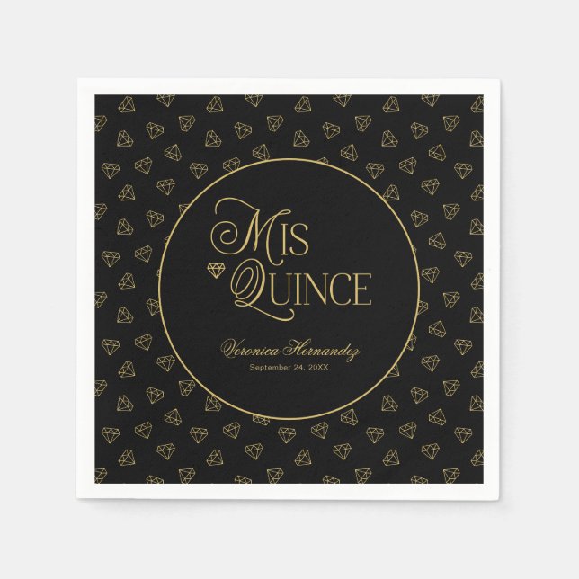 Personalisiert Black Gold Mis Quince Quinceanera Serviette (Vorderseite)