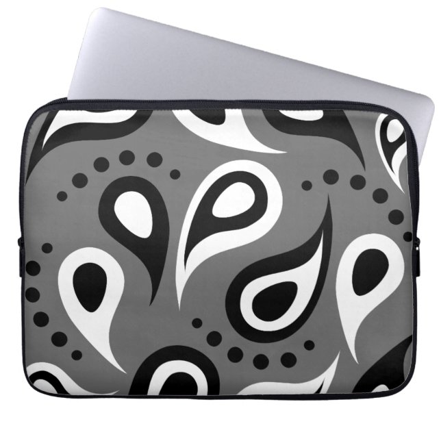 Personalisiert Black Gray & White Paisley Laptopschutzhülle (Vorderseite)