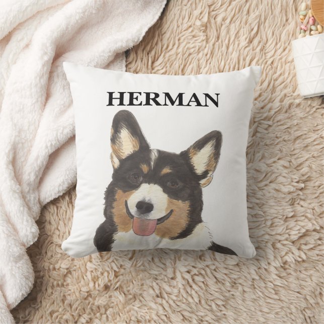 Personalisiert Black Headed Tricolor Corgi Kissen (Decke)