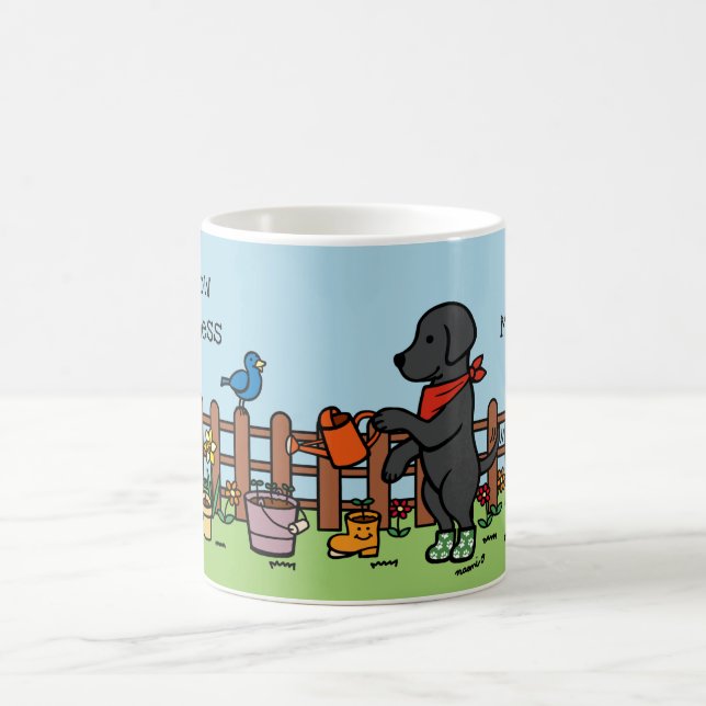 Personalisiert Black Labrador Happy Gardener Kaffeetasse (Mittel)