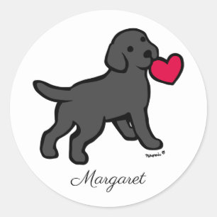 Personalisiert Black Labrador Puppy and Heart Runder Aufkleber