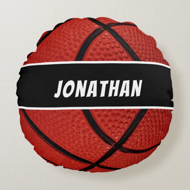 Personalisiert Black Modern Basketball Rundes Kissen (Vorderseite)