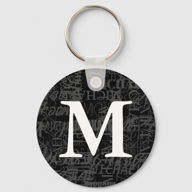 Personalisiert Black Modern Monogram Schlüsselanhä Schlüsselanhänger (Vorderseite)