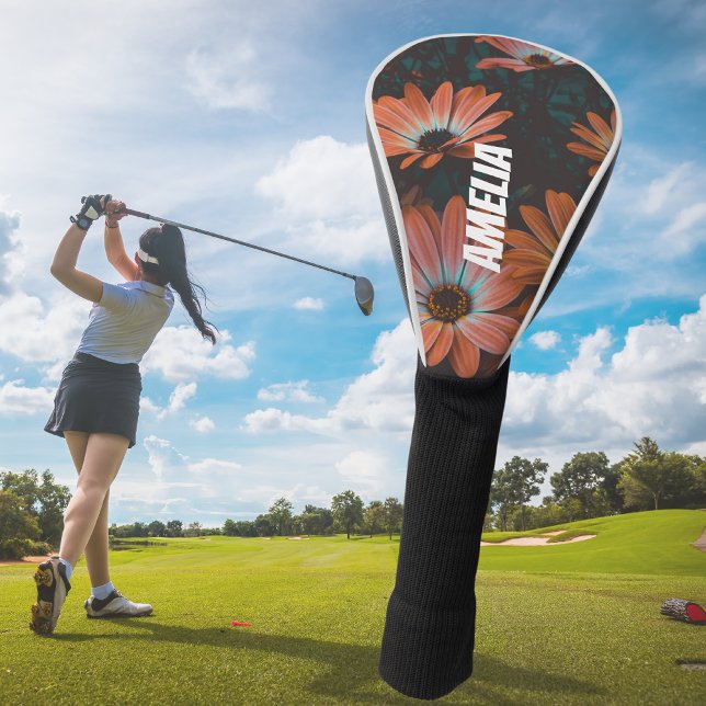Personalisiert Black Orange Bloral Mit Monogramm Golf Headcover (Von Creator hochgeladen)