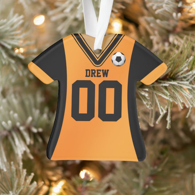 Personalisiert Black/Orange Soccer Jersey Ornament (Baum)