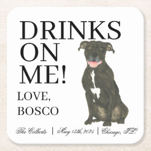 Personalisiert Black Pitbull Staffy Dog Wedding Rechteckiger Pappuntersetzer