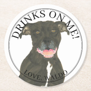Personalisiert Black Pitbull Staffy Dog Wedding Runder Pappuntersetzer