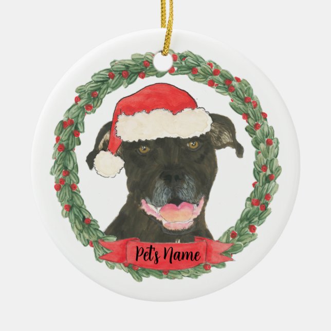 Personalisiert Black Pitbull Staffy Keramik Ornament (Vorne)