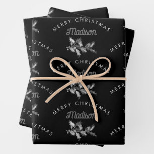 Personalisiert Black Retro Frohe ChristmasMonogram Geschenkpapier Set