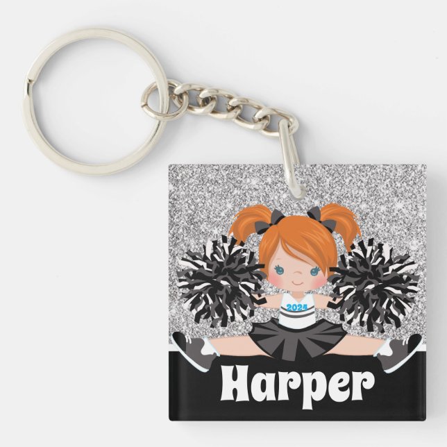 Personalisiert Black & Silver Cheerleader Schlüsse Schlüsselanhänger (Vorderseite)