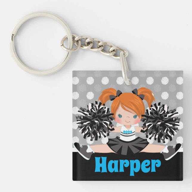 Personalisiert Black & Silver Cheerleader Schlüsse Schlüsselanhänger (Vorderseite)