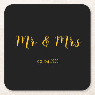 Personalisiert Black w/Yellow Mr & Mrs. Rechteckiger Pappuntersetzer